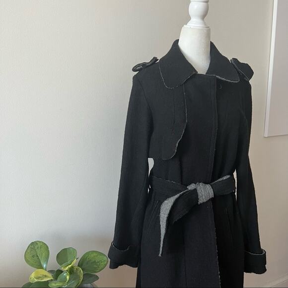 Vince Camuto Black Wool Blend Belted Trench Coat - Picture 2 of 6